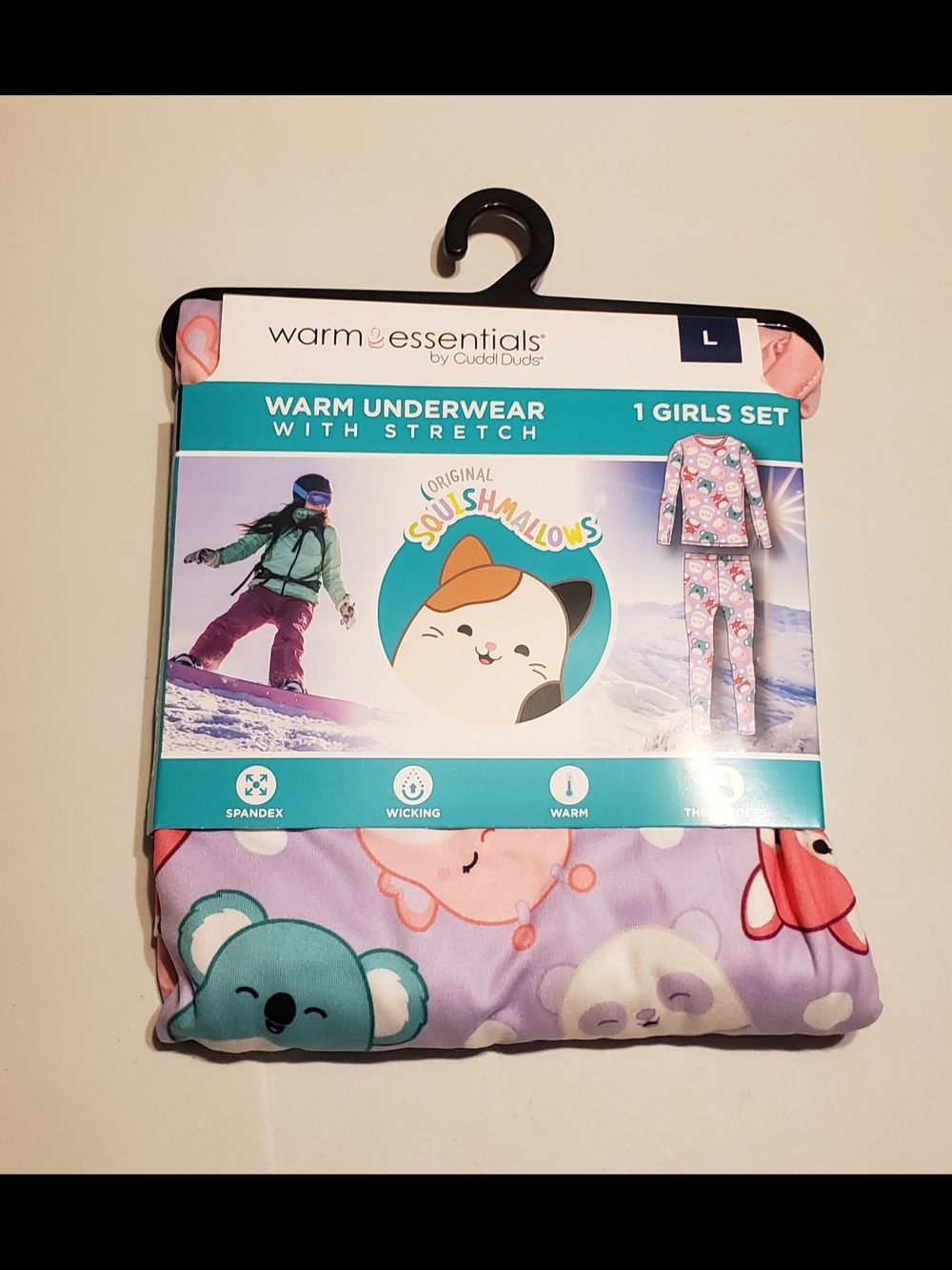 Cuddl Duds Girls Squishmallows Purple Print Warm Underwear Set